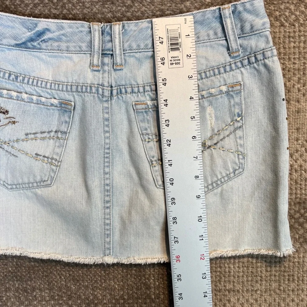 Aeropostale Womens‎ Light Wash Denim Mini Skirt Embroidered Beaded 3/4 Y2K 28X12